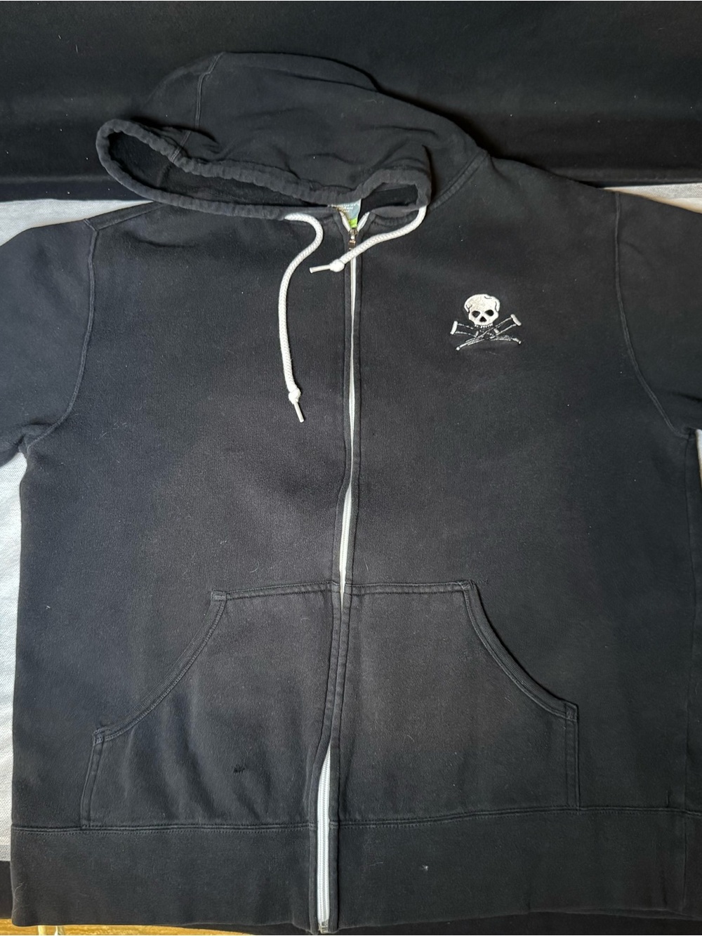 American Apparel Black Full-Zip Hoodie with White Skull Patch